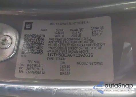 2019 GMC Canyon из США, поврежденный, VIN 1GTH5BEA6K1192636